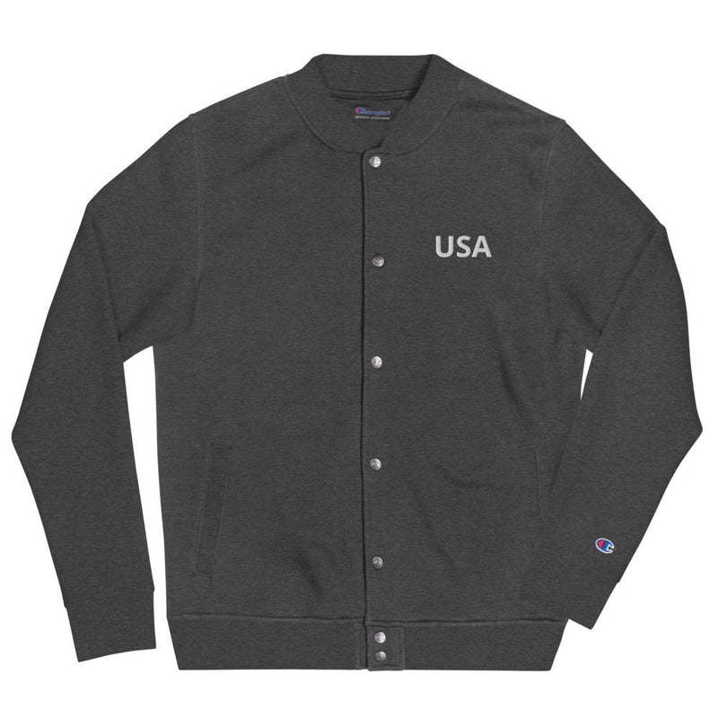 Embroidered Champion Bomber Jacket- USA The Loadout Room Charcoal Heather S 